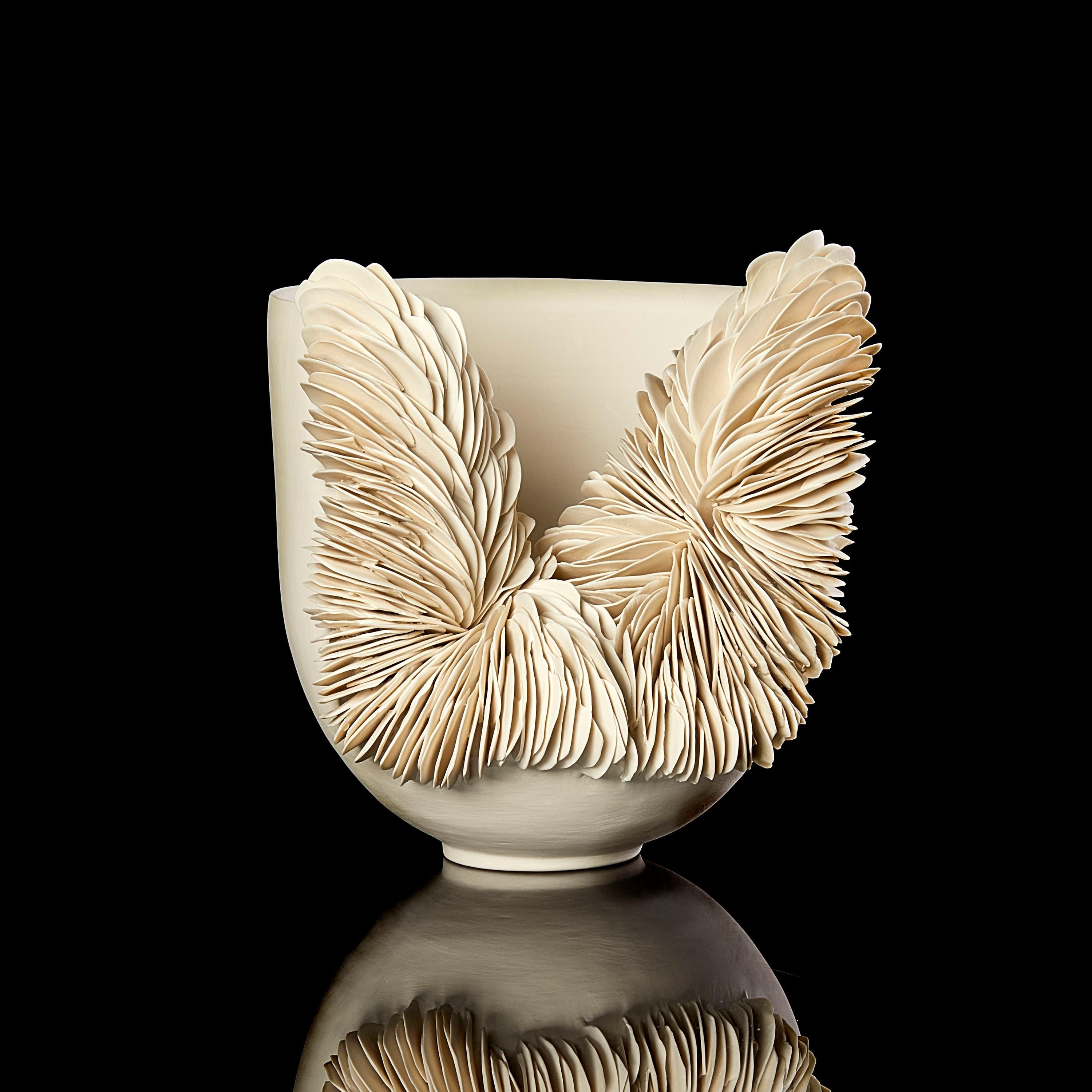 Hand-Crafted White Collapsed Bowl a porcelain sculptural vessel by Olivia Walker