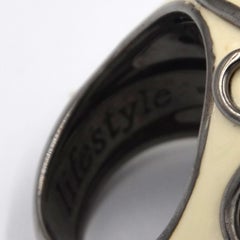 White Color Enamel Round Silver Ring with Amethyst and Peridot