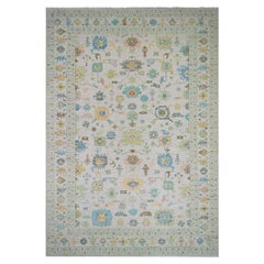 White Colorful Oushak Design Hand Knotted All Wool XL Rug 12'2" x 17'10"