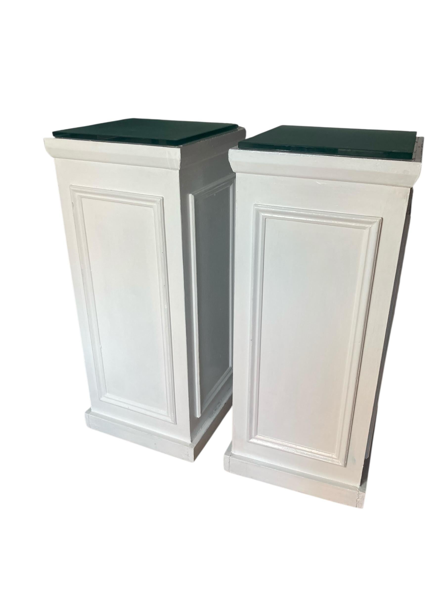 Glass White Column Plynth, plant, urn or bust stand. Event furniture For Sale