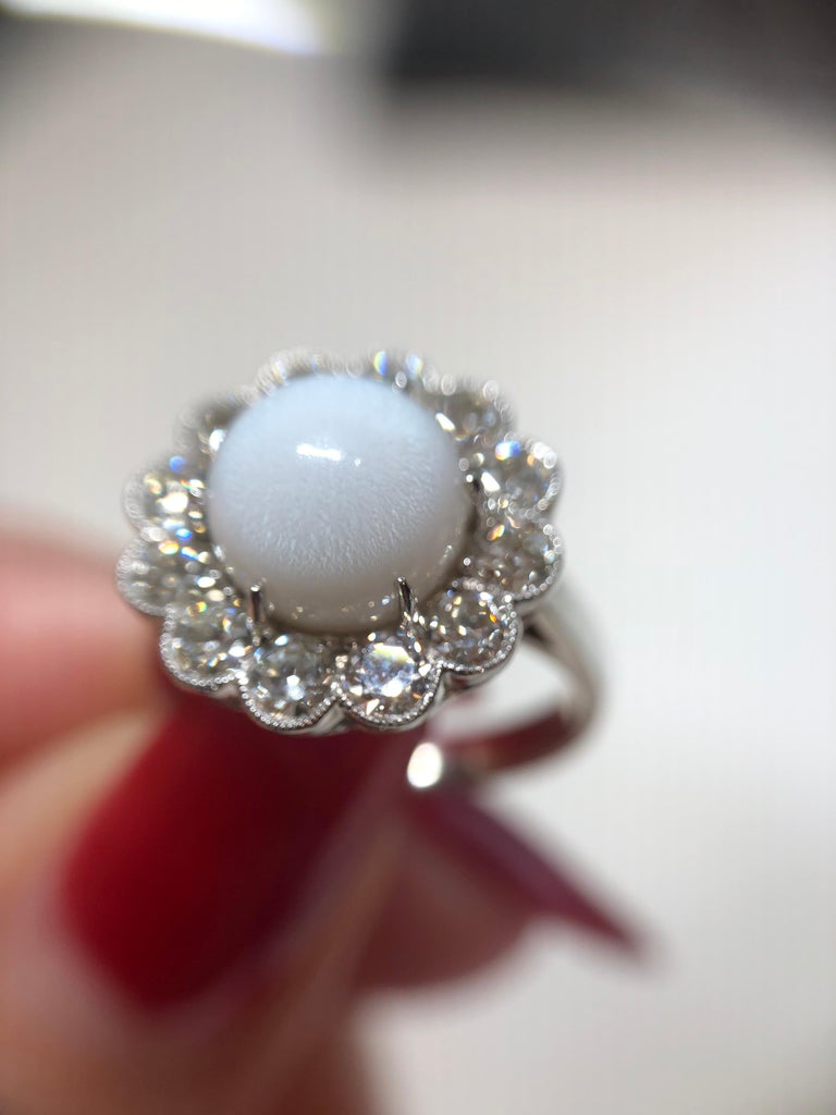 White Conch Pearl and Diamond 18 Karat White Gold Ring at 1stDibs ...
