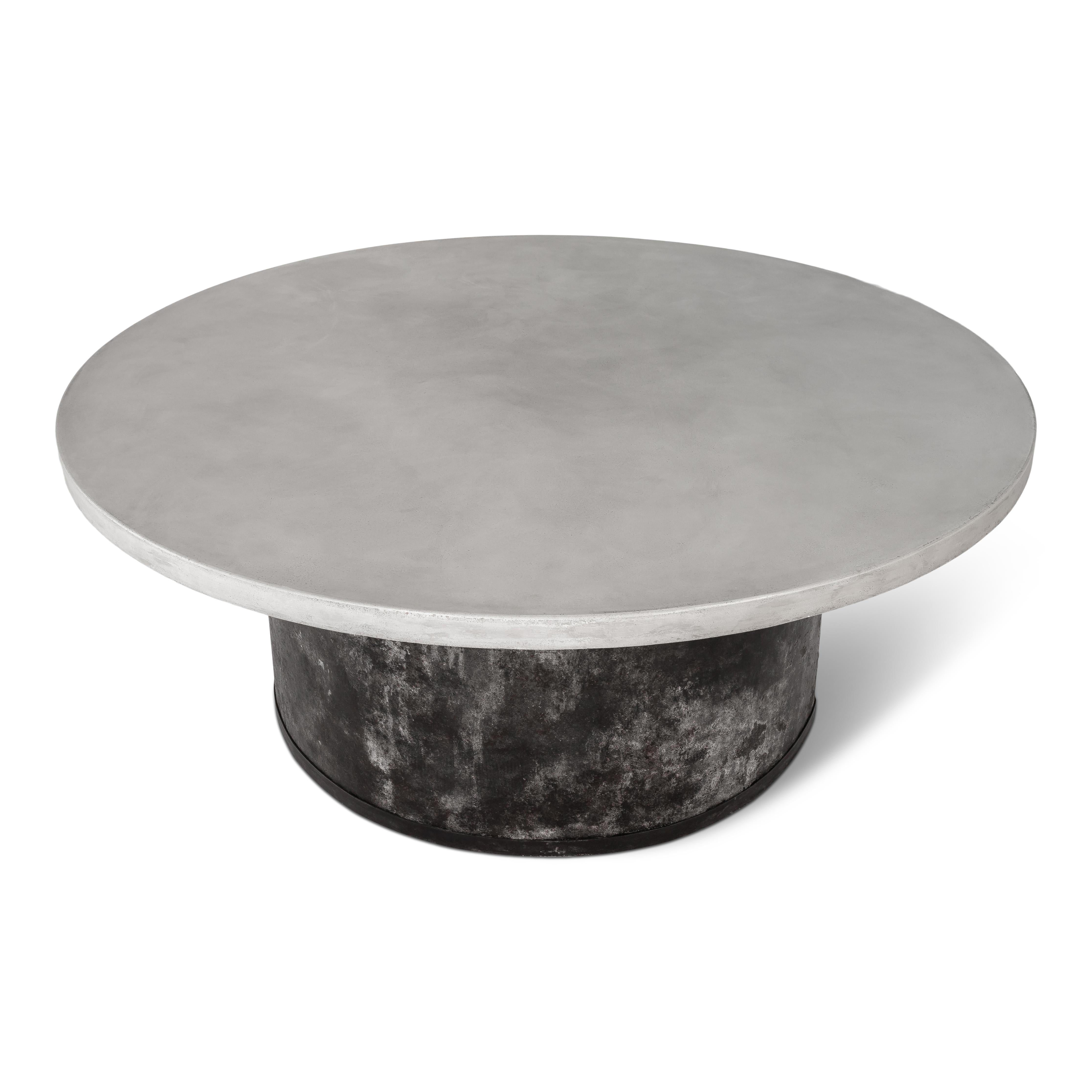 Industrial White Concrete Top Round on Barrel Base Dining Table 