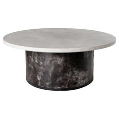 White Concrete Top Round on Barrel Base Dining Table 