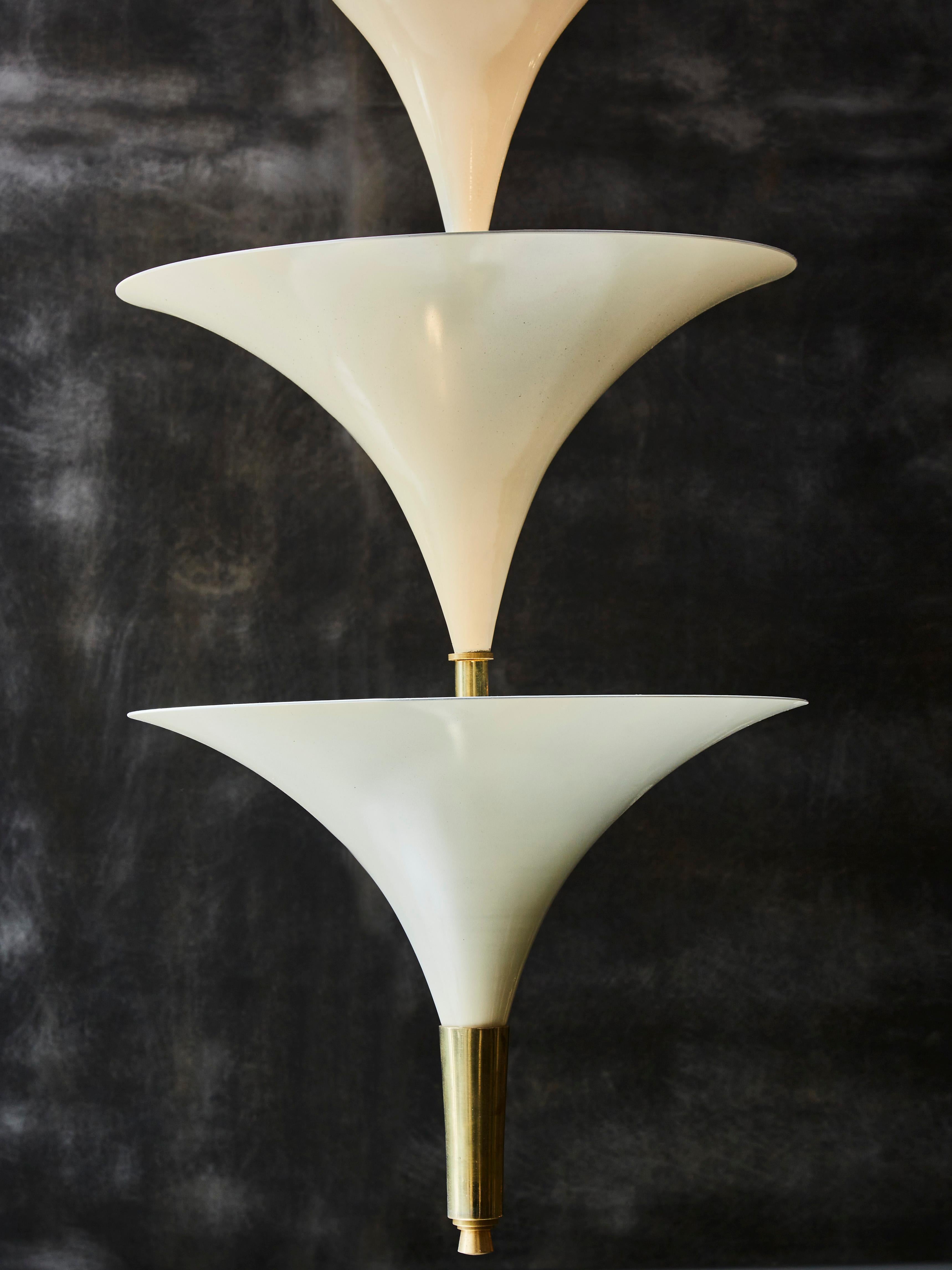 Mid-Century Modern White Cones Stack Vintage Chandeliers