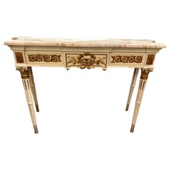 Console blanche avec montures en bronze doré Plateau en marbre de style Louis XVI