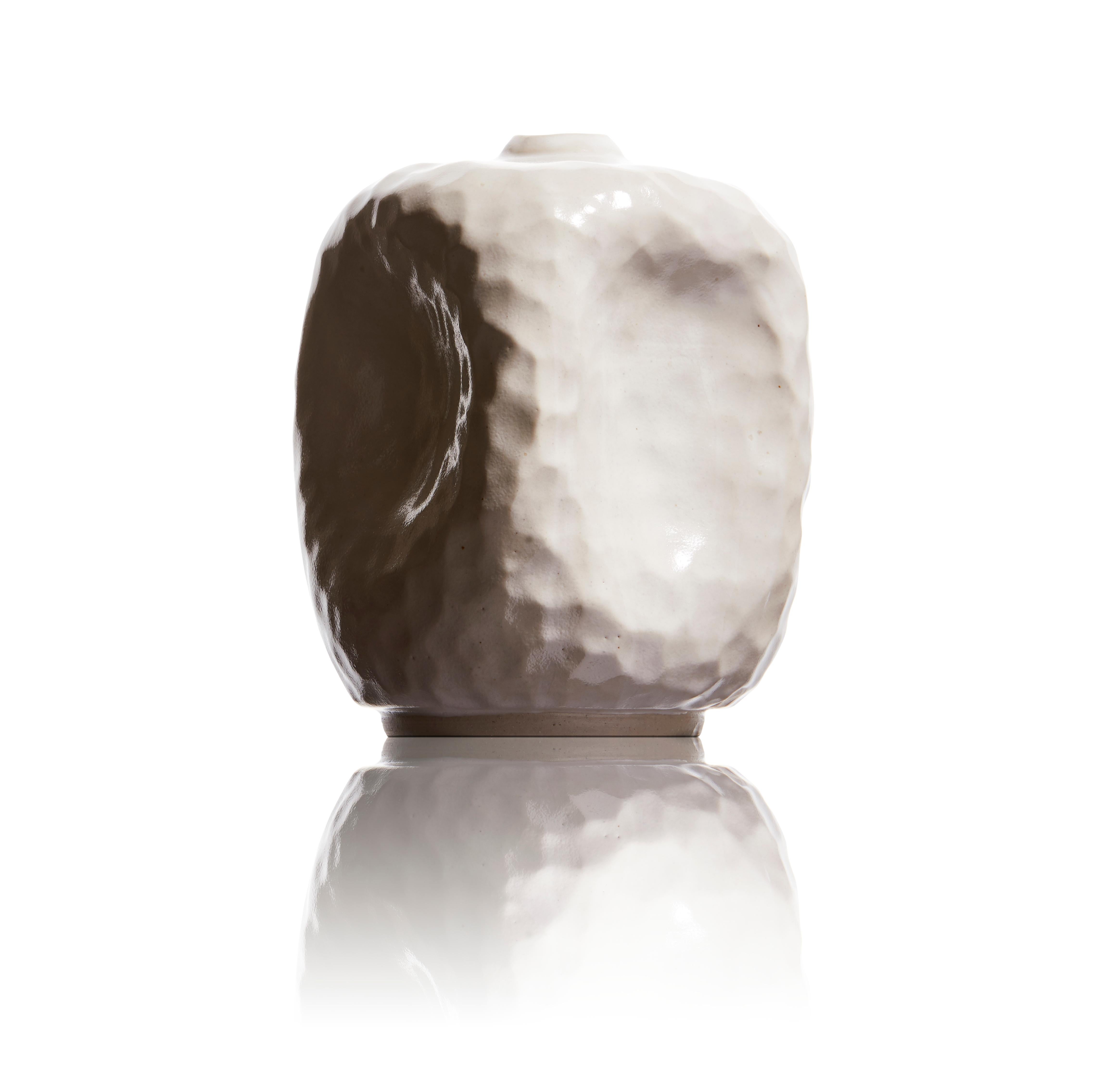 Modern White Contemporary Ceramic Vase, Hand Carved, Smooth - Textured Vessel Sculpture