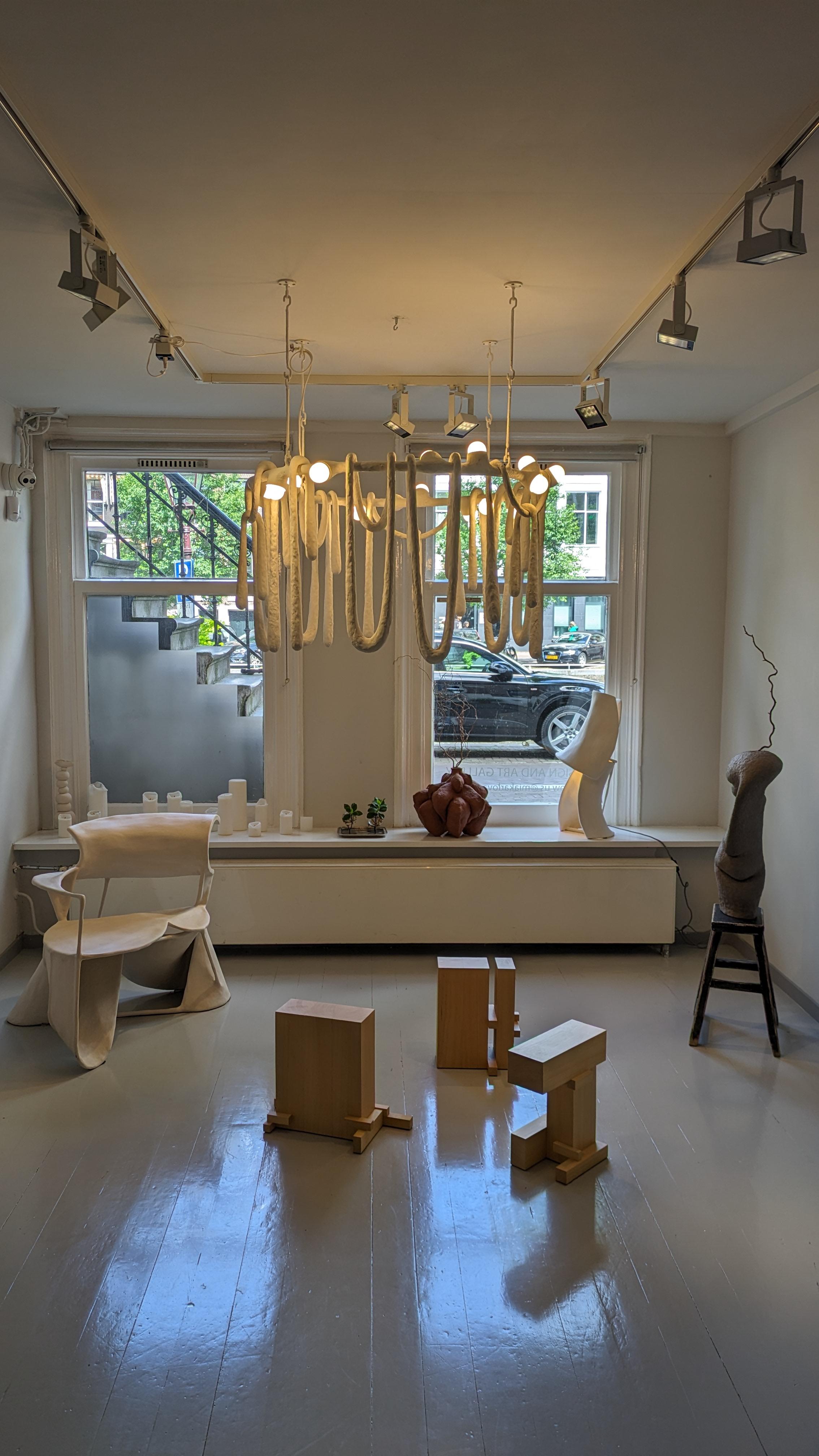 Powder-Coated White Contemporary Marble Powder Chandelier Love: Ceiling Lights by Olga Engel For Sale