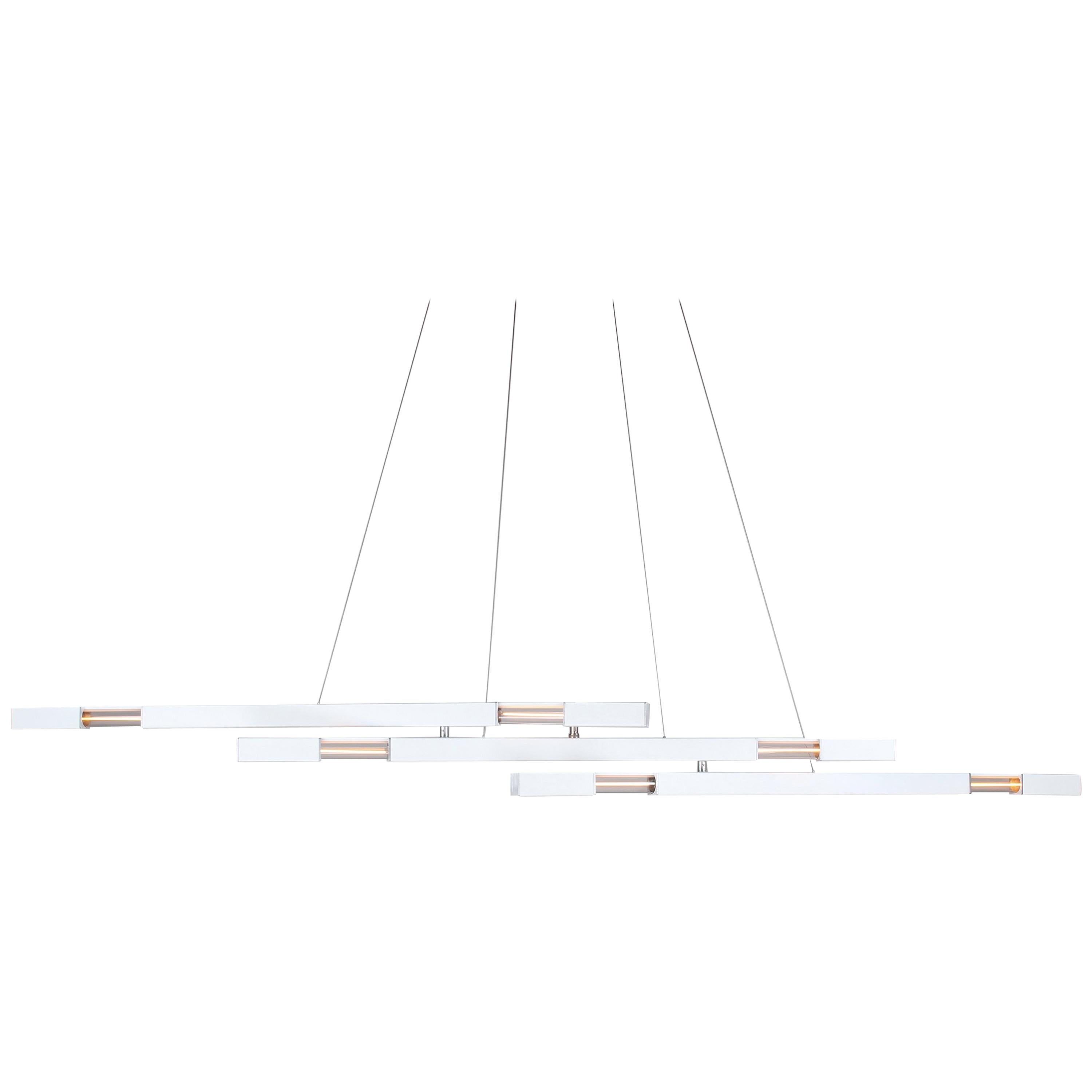 White Contemporary Modern Chandelier with Brass Details, Large Stilk Chandelier