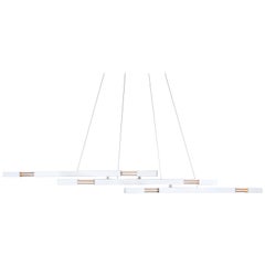 White Contemporary Modern Chandelier with Brass Details, Large Stilk Chandelier