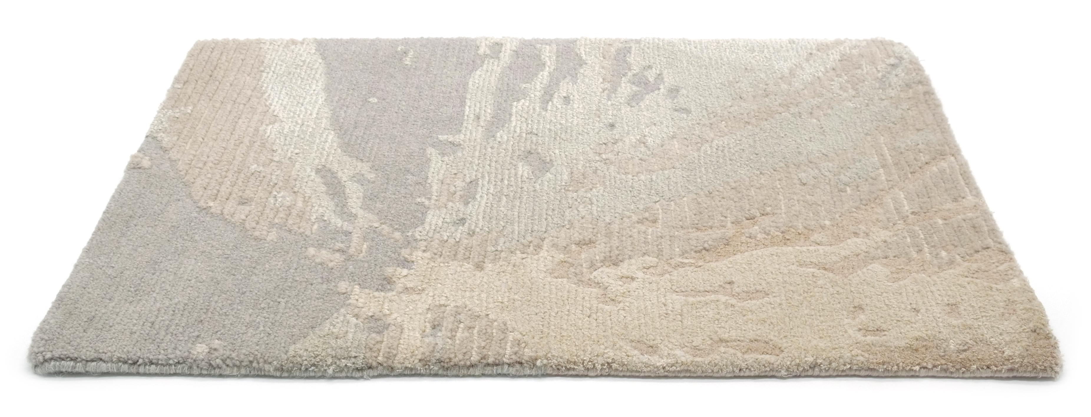 White Contemporary Rug Wool Blend-Silk, Multani Clay, Large, in Stock For Sale 1