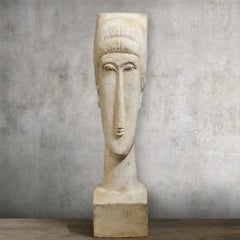 White Contemporary Sculpture Female Bust Inspired by Modigliani