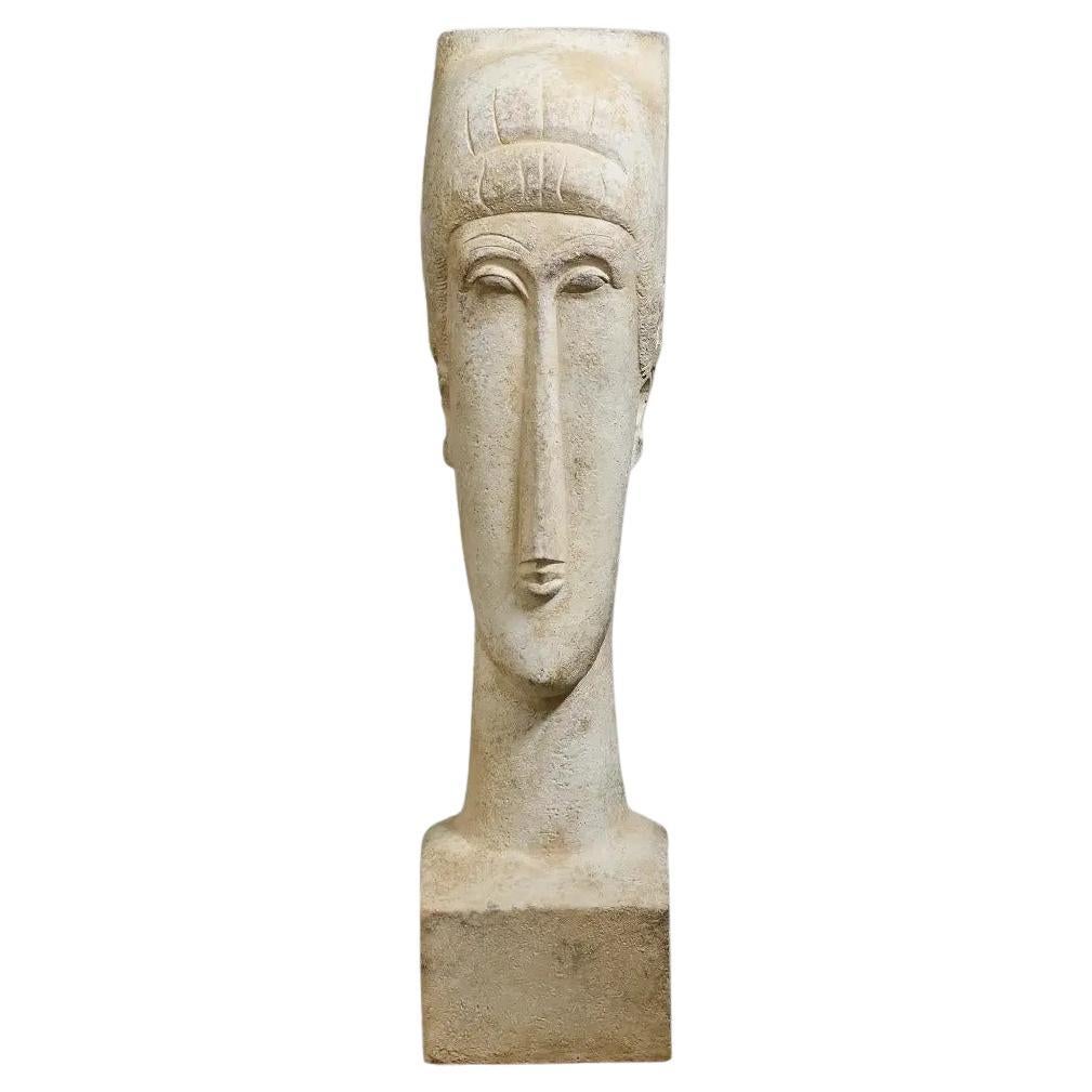White Contemporary Sculpture Female Bust Inspired by Modigliani