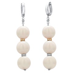 White Coral 0.50 Inch Wide Diamond Rondels 0.45 Carat Gold 2.75 Inch Earrings