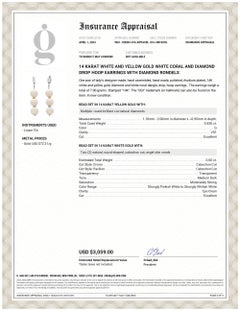 White Coral 0.50 Inch Wide Diamond Rondels 0.45 Carat Gold 2.75 Inch Earrings