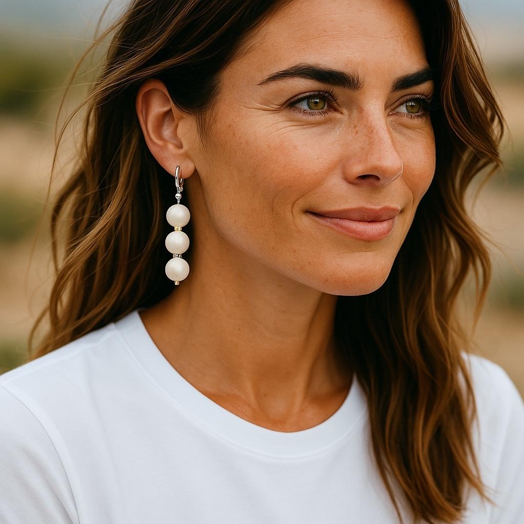 Contemporain Boucles d'oreilles en Corail Blanc 0.50 Inch Wide Diamond Rondels 0.45 Carat Gold 2.75 Inch en vente
