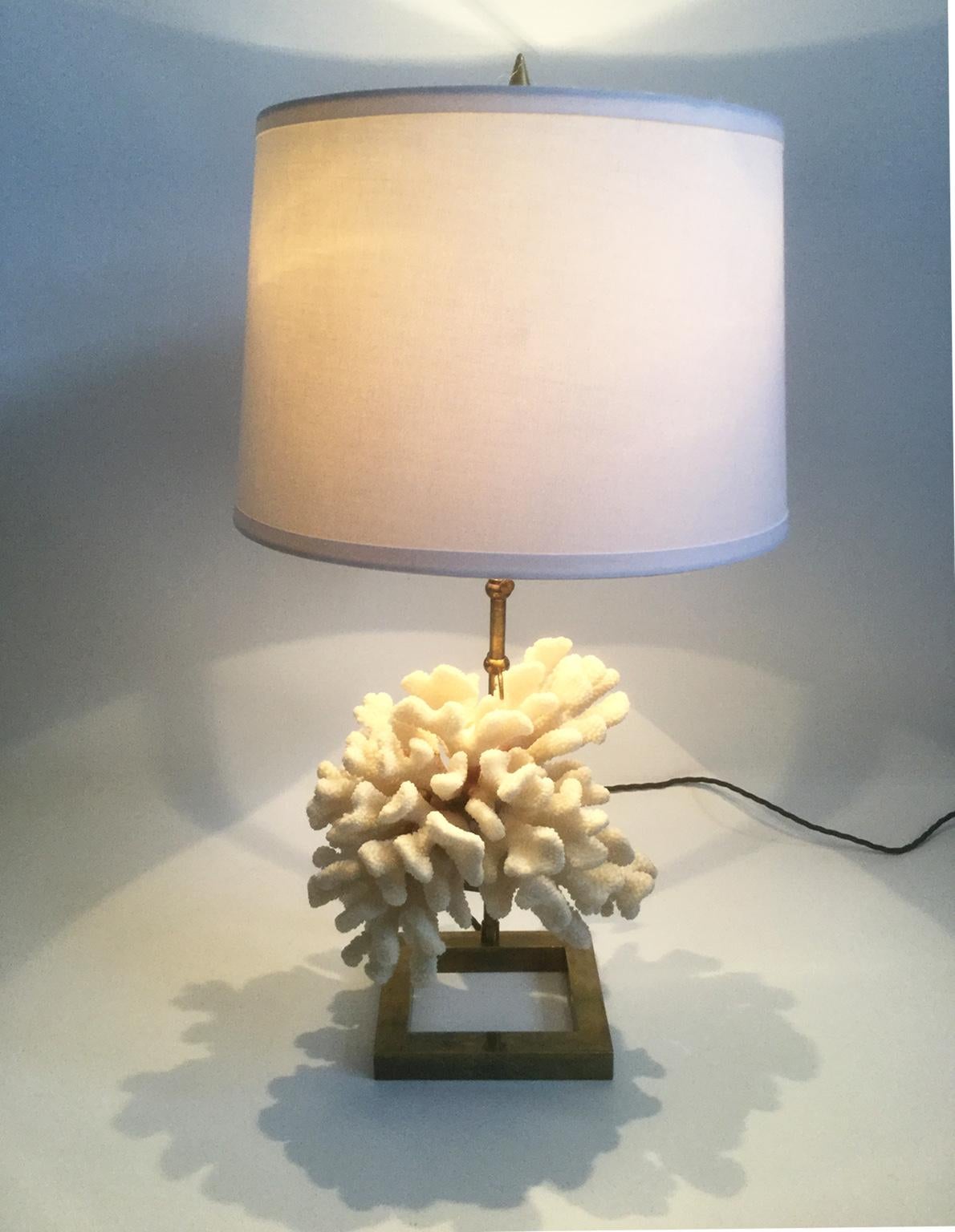Mid-Century Modern White Coral and Brass Table Lamp in a Style of Willy Daro, 1970s