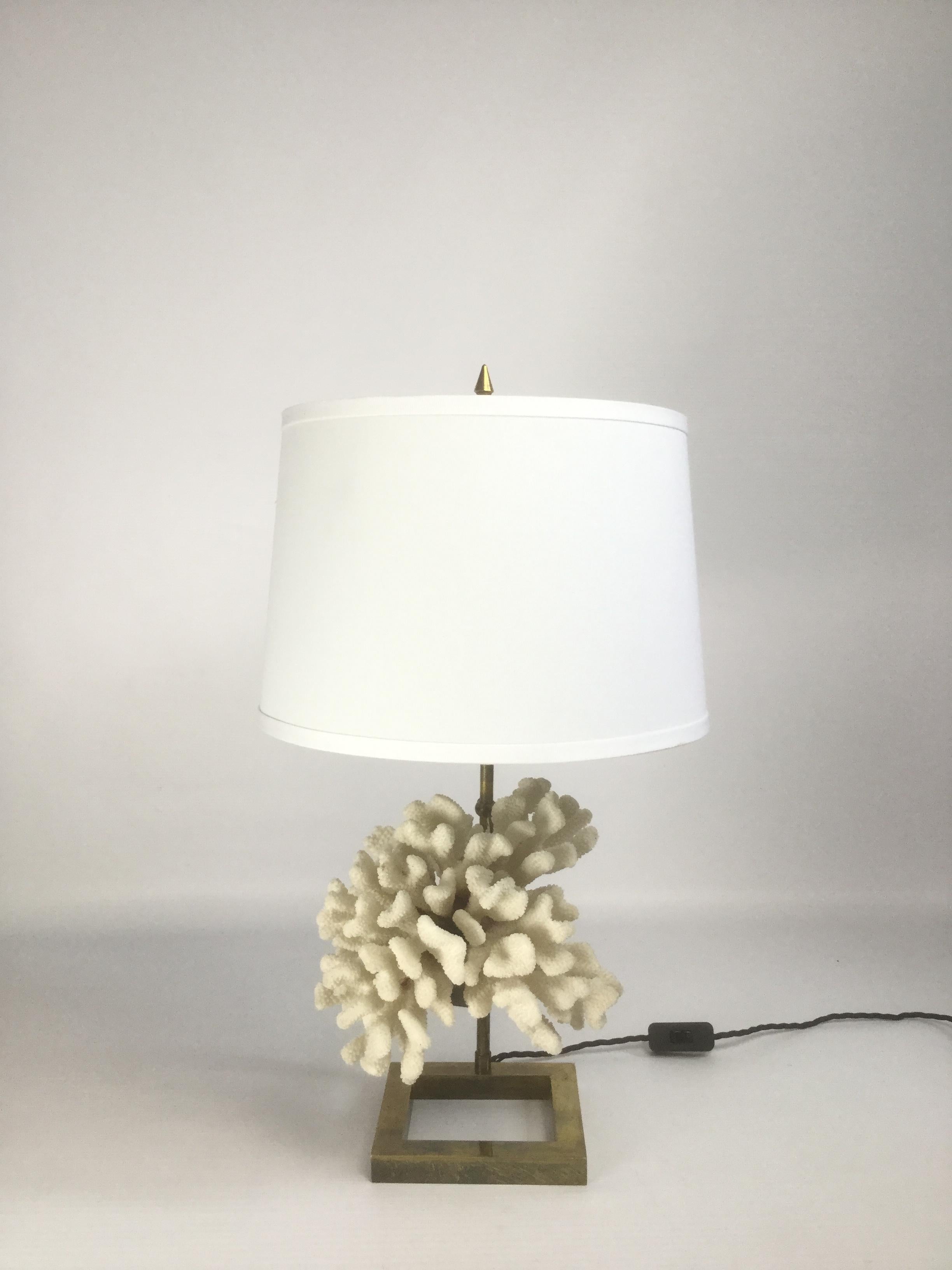 20th Century White Coral and Brass Table Lamp in a Style of Willy Daro, 1970s