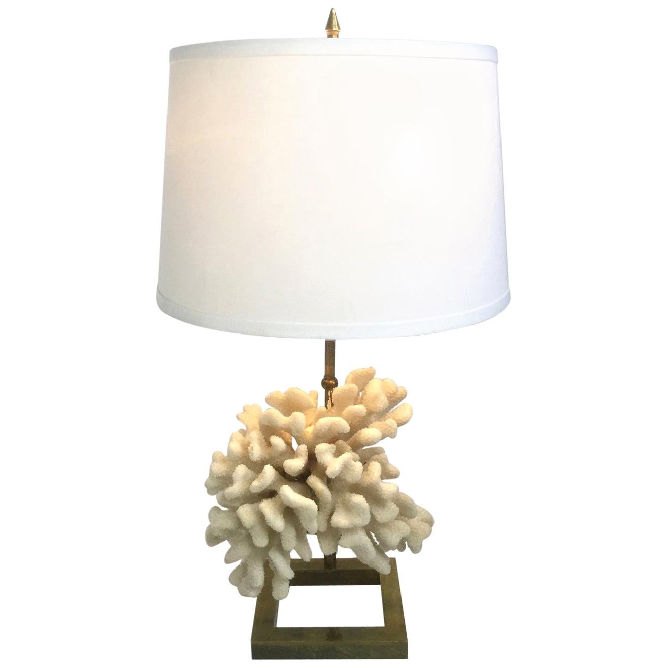 White Coral and Brass Table Lamp in a Style of Willy Daro, 1970s