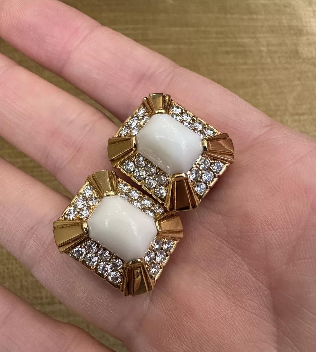 White Coral and Diamond Earrings in 18k Yellow Gold For Sale 1
