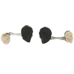 White Coral and Ebony Skull 18 Karat White Gold Cufflinks