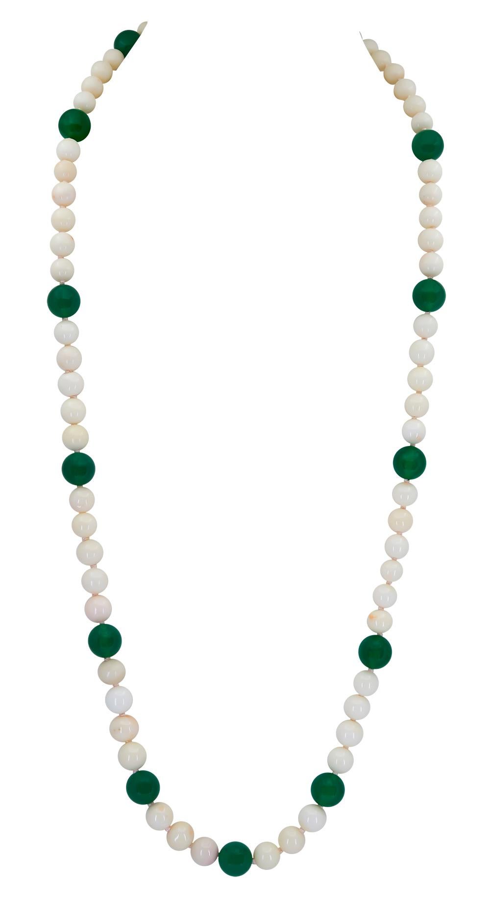 These White Coral and Onyx  beads were purchased as part of an estate before being made into these 3 timeless necklaces that are being sold as a set.
 BN 107
A 30 inch White Coral Necklace that contains round natural white coral beads  that measure