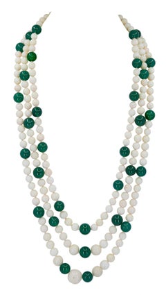 White Coral and Green Onyx 3-Strand Necklace