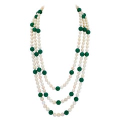 White Coral and Green Onyx 3-Strand Necklace