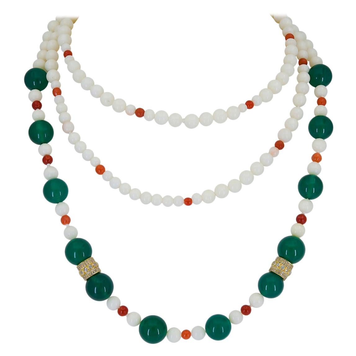 White Coral and Green Onyx Necklace