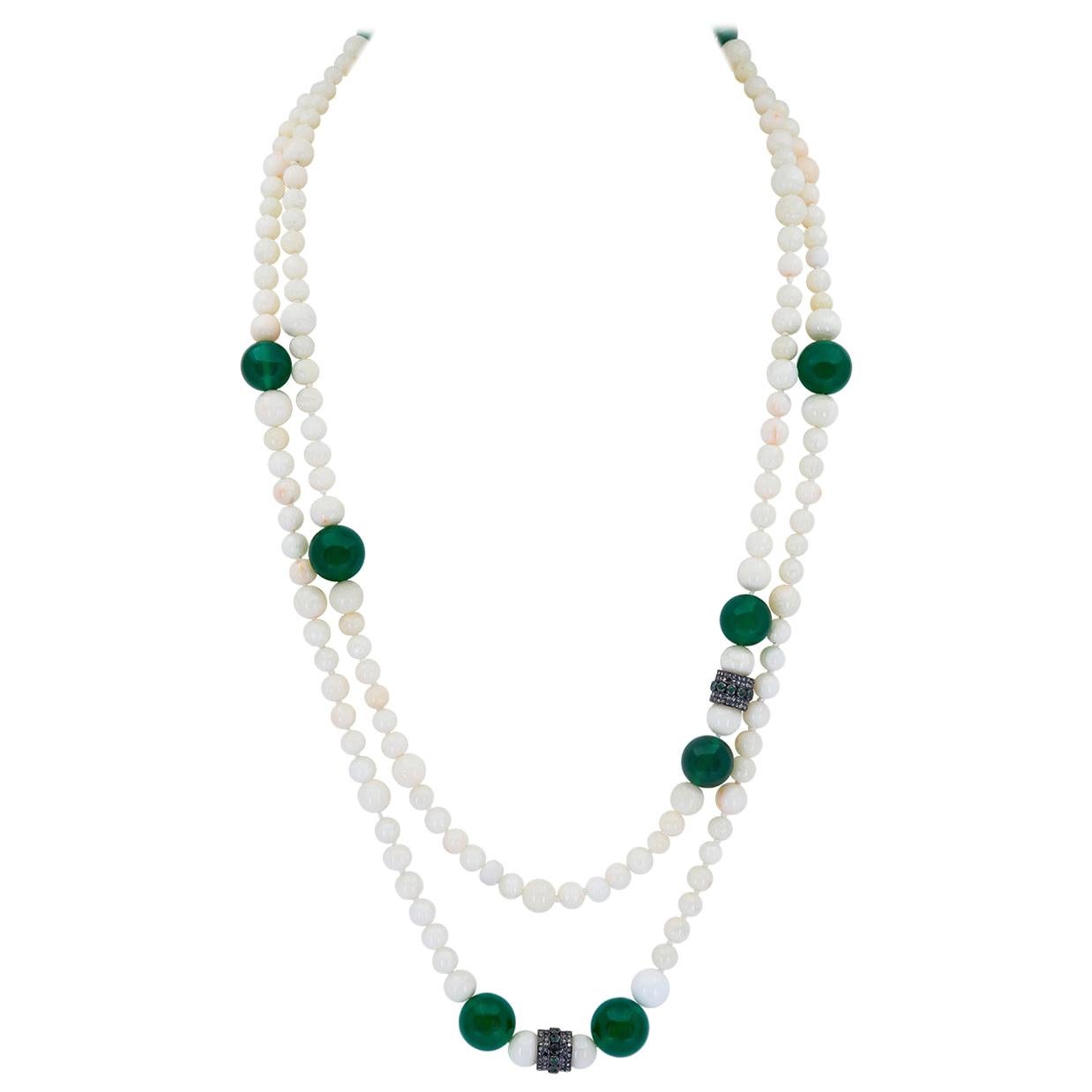 White Coral and Green Onyx Necklace