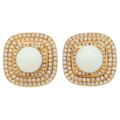 White Coral and White Diamond Earrings in 18K Yellow Gold