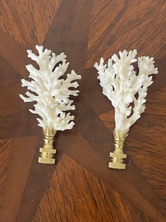 White Coral Branches Lamp Finials Pair
