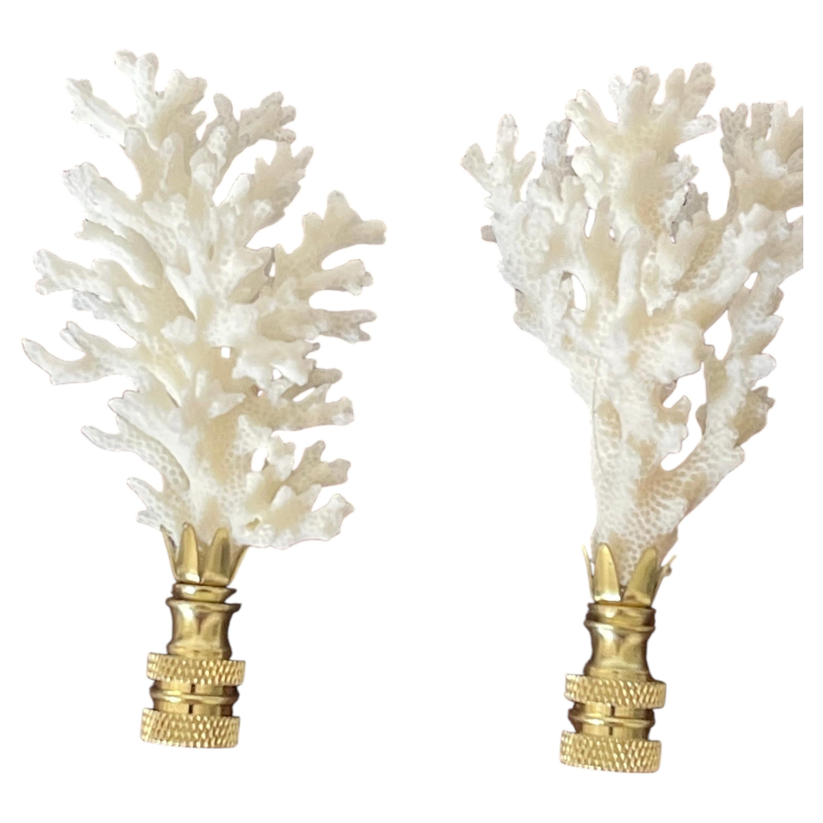 White Coral Branches Lamp Finials Pair For Sale