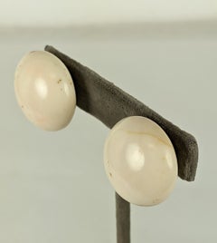 White Coral Cabochon Button Earrings