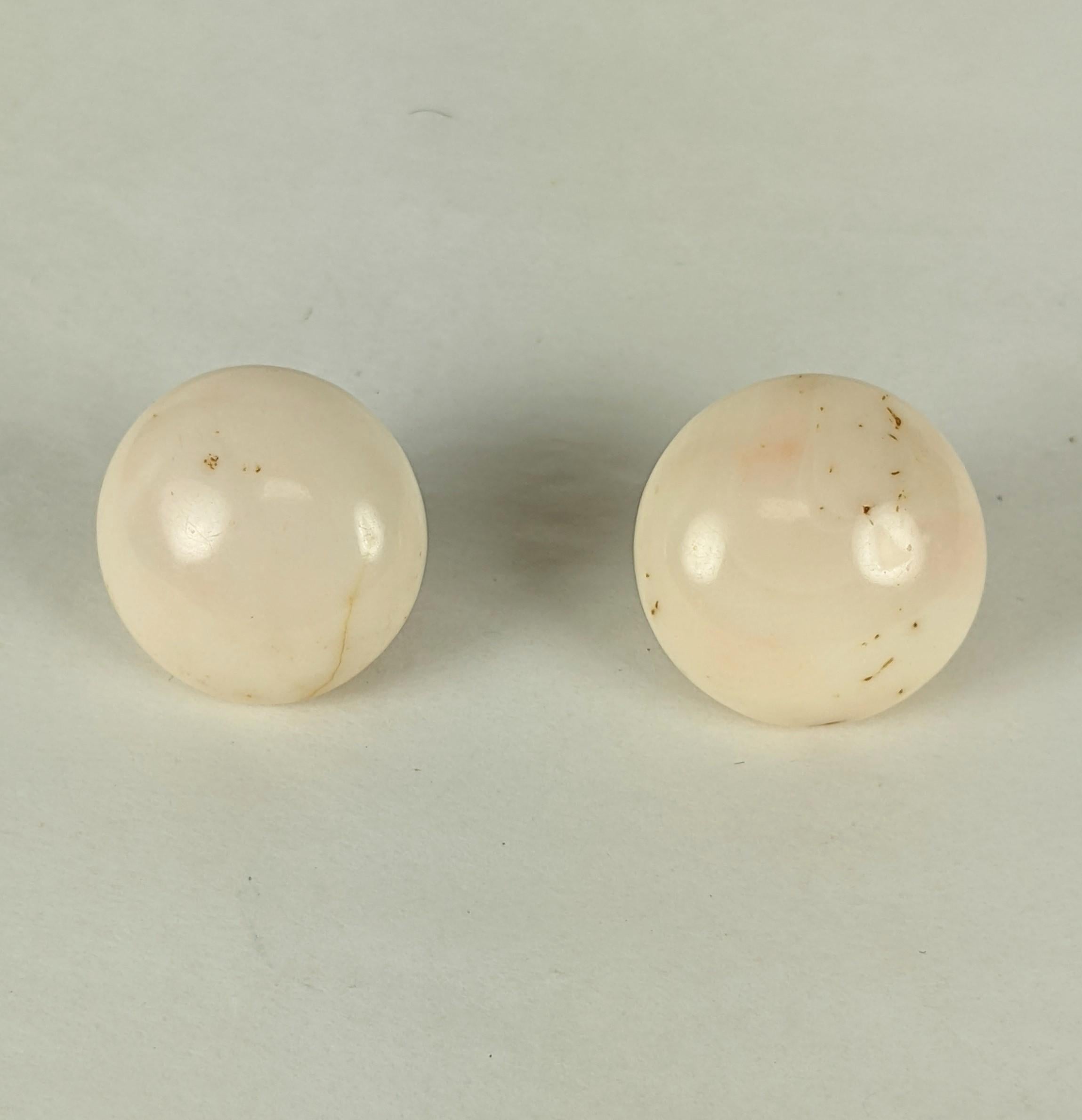 Women's White Coral Cabochon Button Earrings For Sale