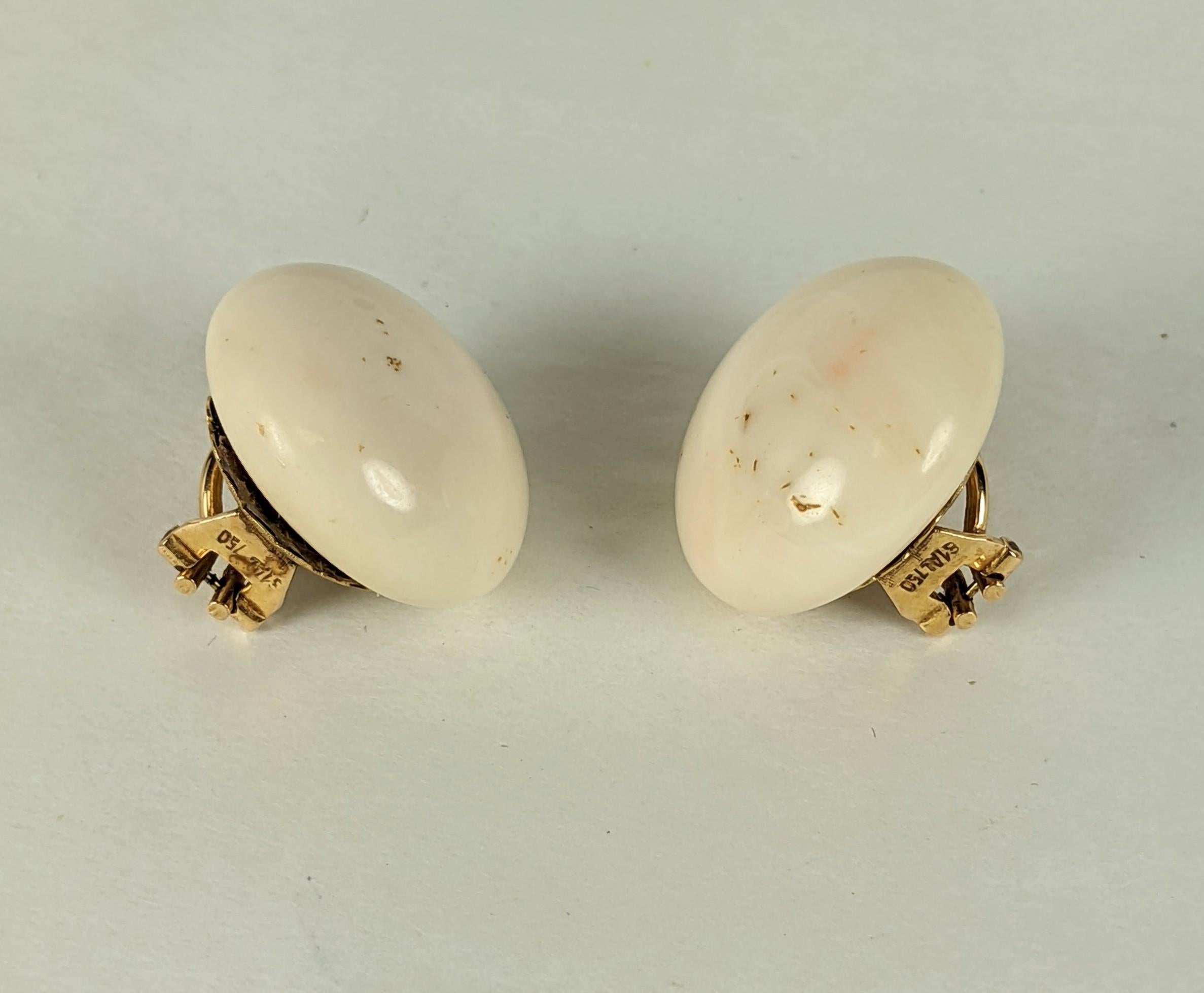 White Coral Cabochon Button Earrings For Sale 1