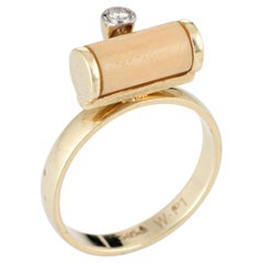 White Coral Diamond Barrel Ring Vintage 14 Karat Gold Stacking Jewelry Estate