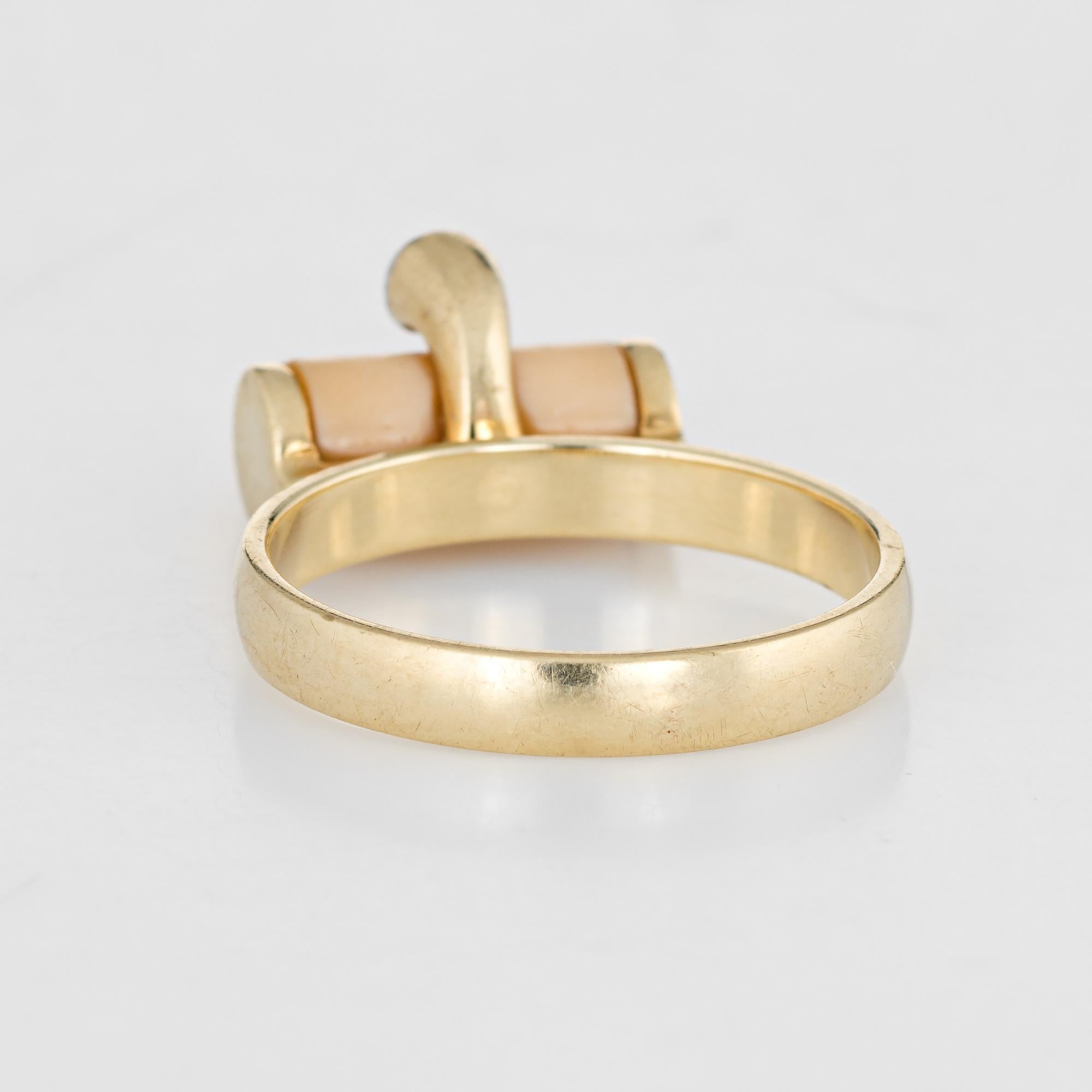 Women's White Coral Diamond Barrel Ring Vintage 14 Karat Gold Stacking Jewelry Estate
