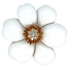 Vintage White Coral Diamond Flower Brooch