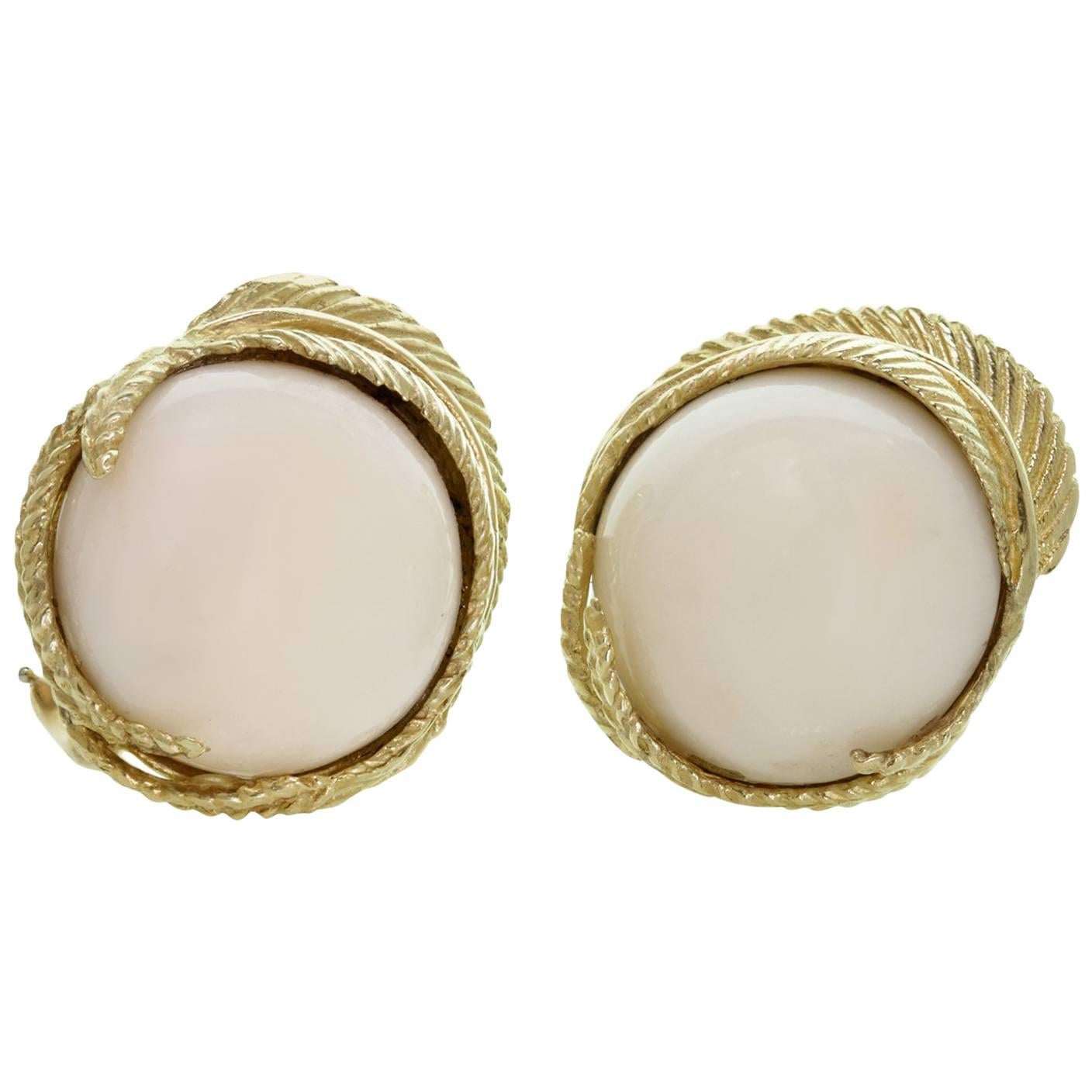 White Coral Textured Yellow Gold Clip-On Earrings