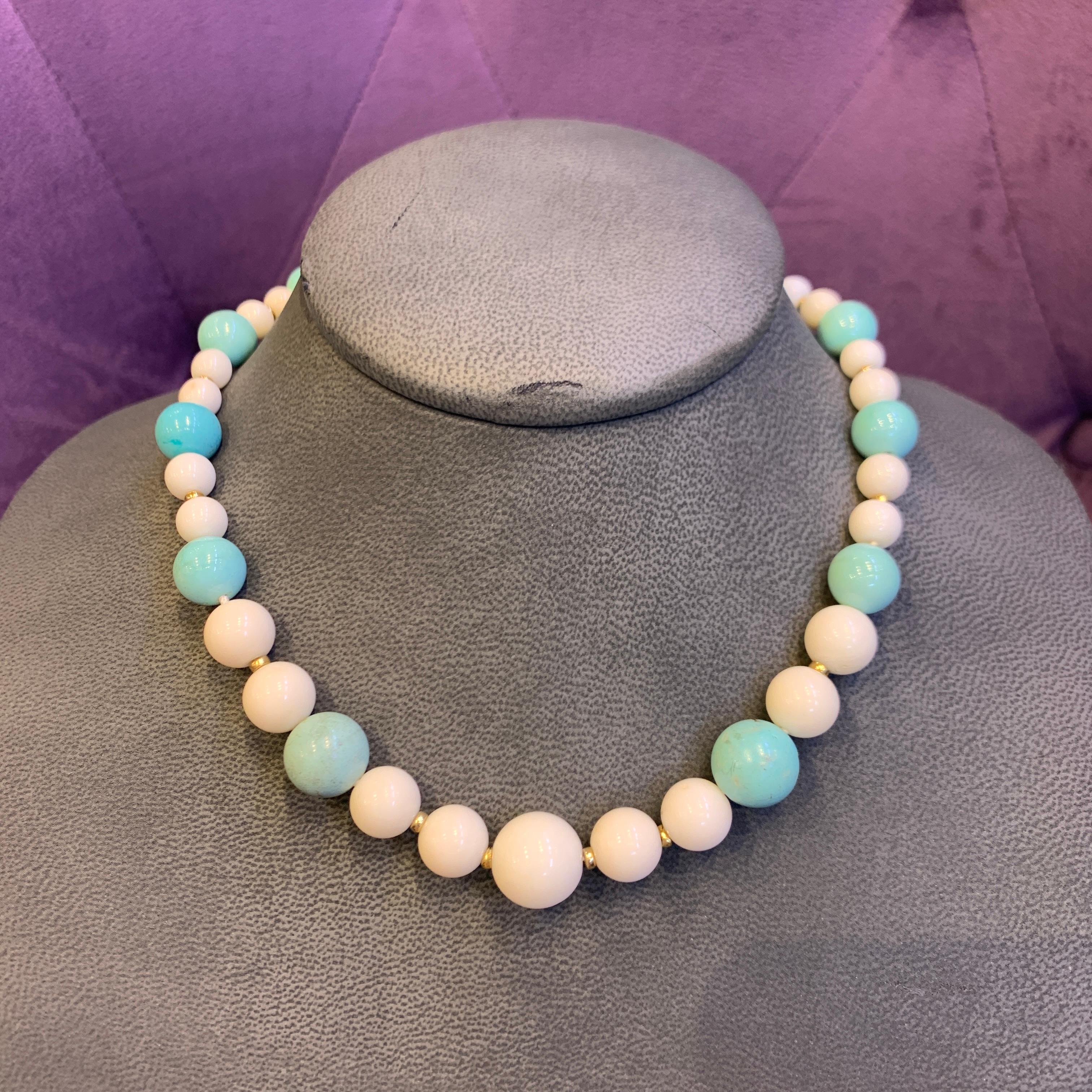 White Coral & Turquoise Bead Necklace For Sale 2