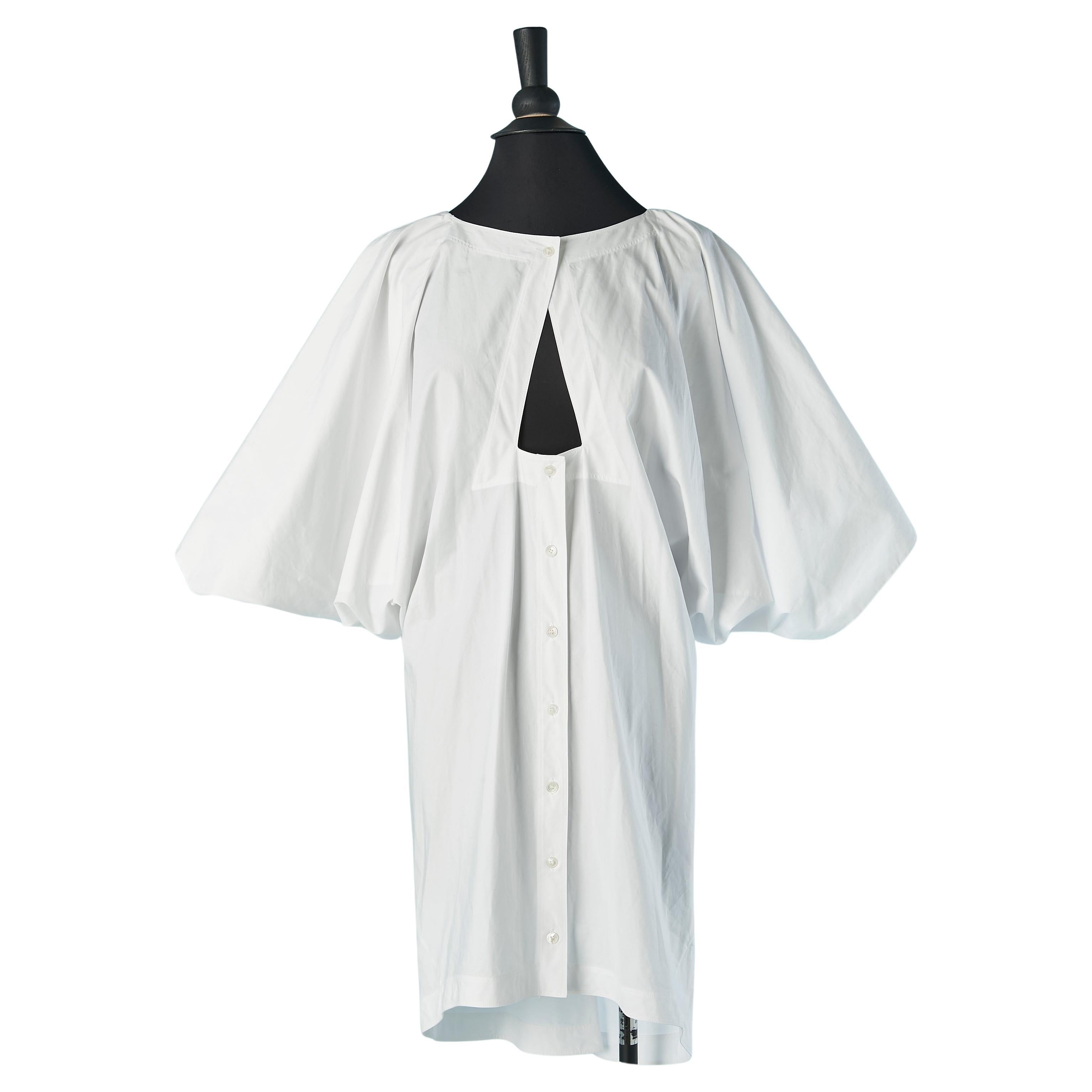 Abito camicia in cotone bianco con collo a cappuccio ALAIA Nuovo con cartellino in vendita