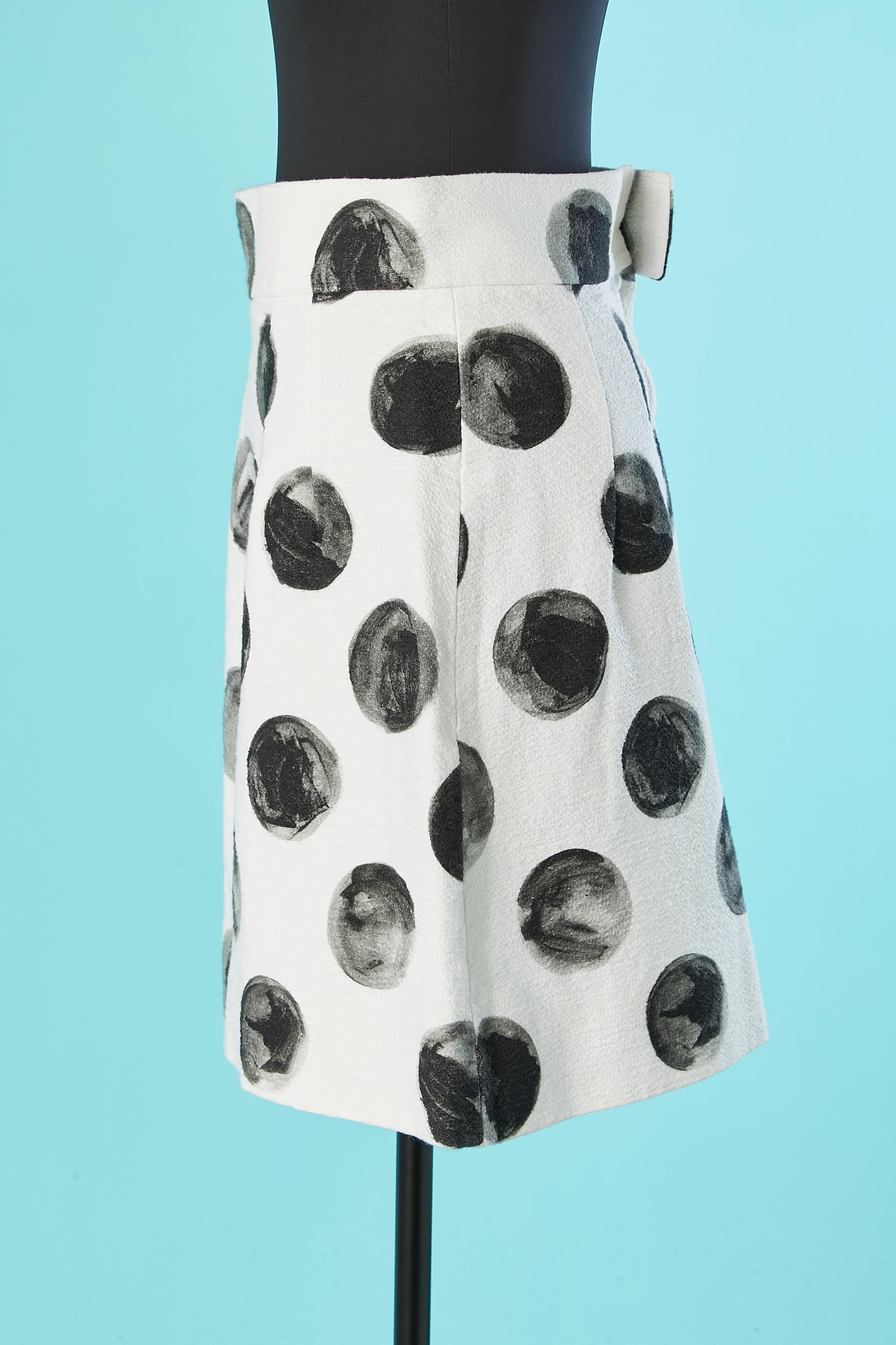 Weißer A-Linien-Rock aus weißer Baumwolle mit schwarzen Punkten von Dolce & Gabbana  (Grau) im Angebot