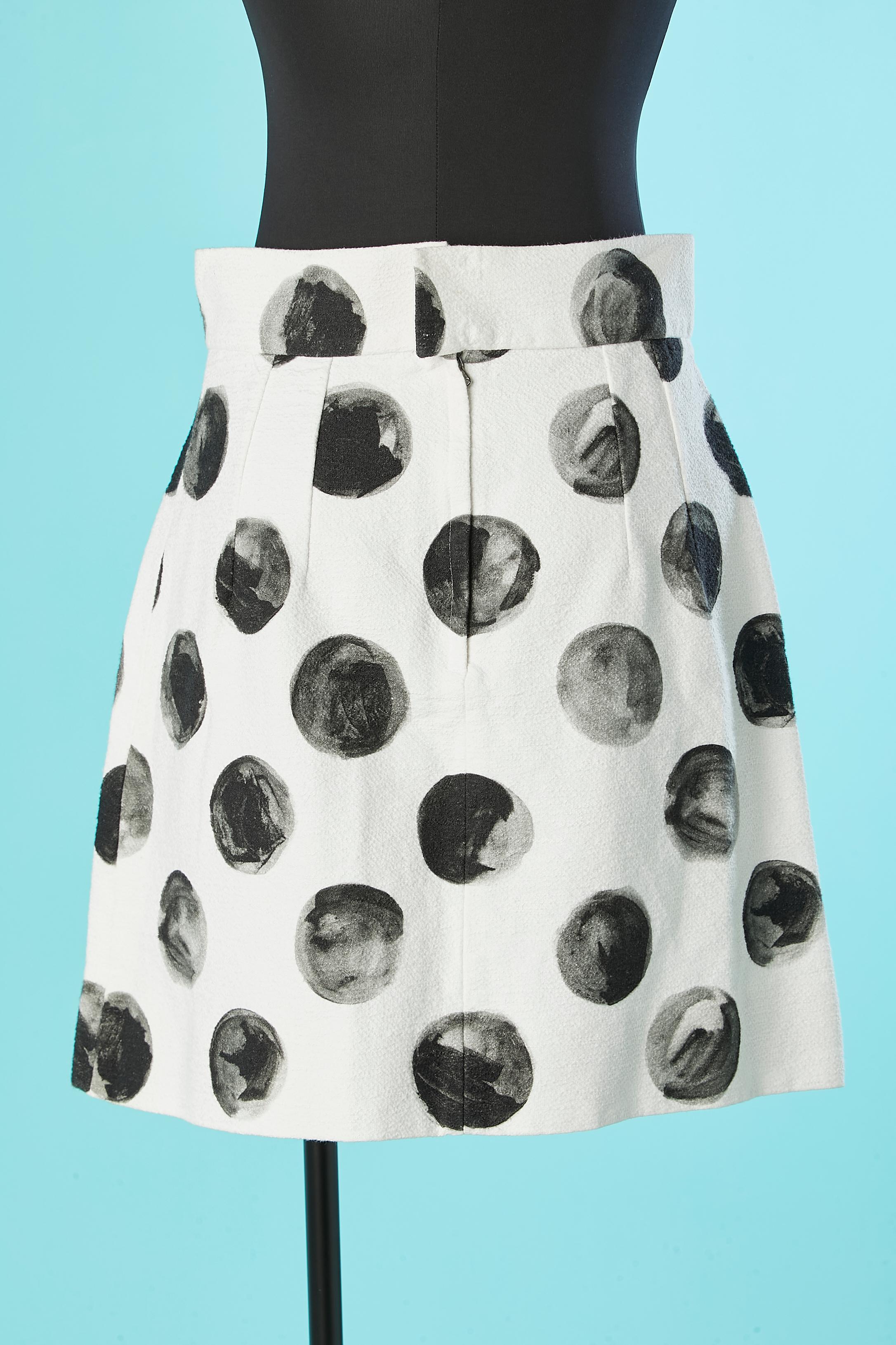 White cotton A-line skirt with black dots Dolce & Gabbana  In Excellent Condition For Sale In Saint-Ouen-Sur-Seine, FR