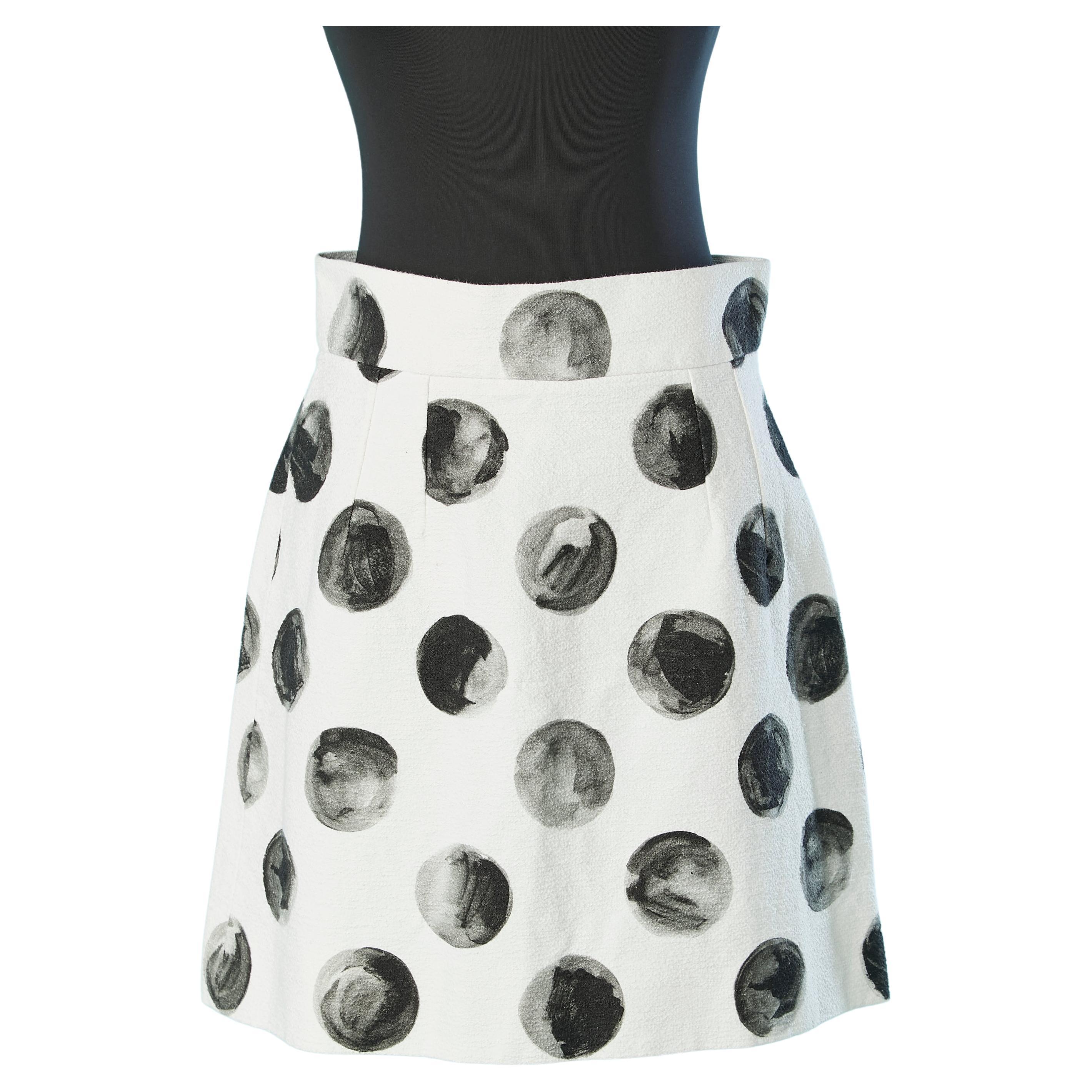 White cotton A-line skirt with black dots Dolce & Gabbana 