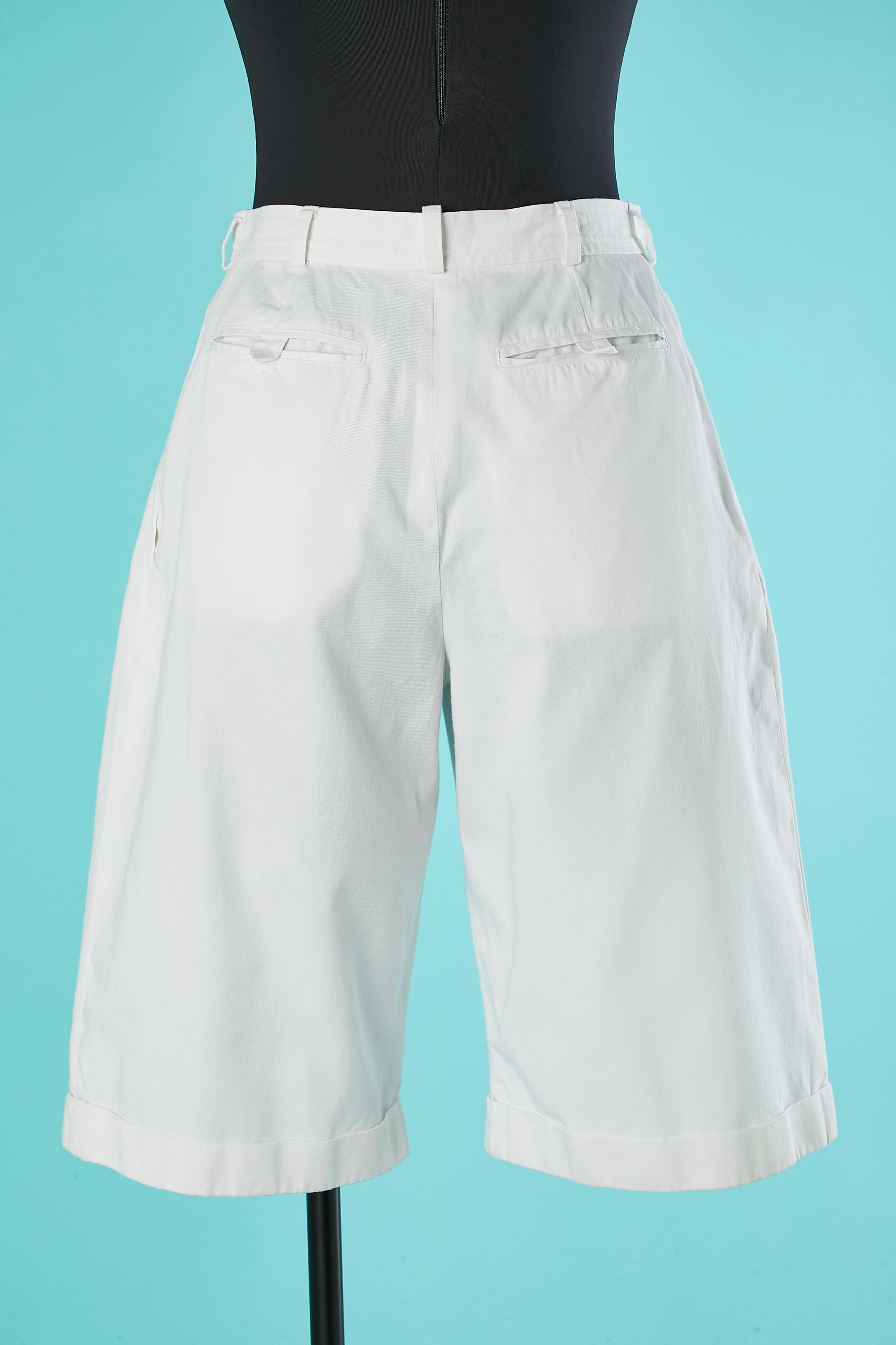 Women's White cotton bermuda with pockets on both side Saint Laurent Rive Gauche 