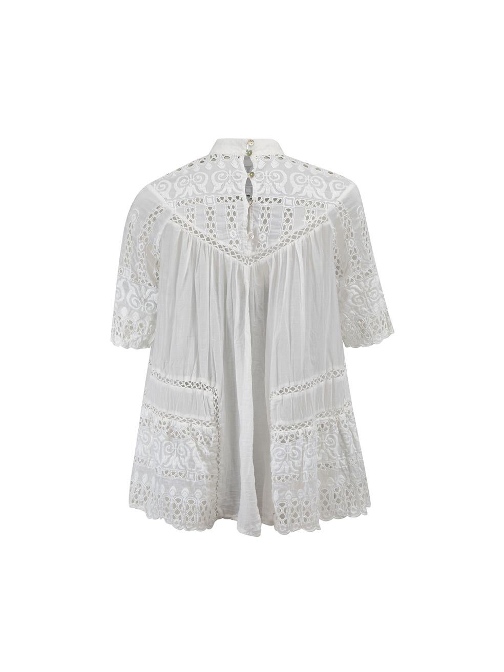 Zimmermann White Cotton Broderie Anglaise Lace Cut-Out Smock Top Size M In Good Condition In London, GB