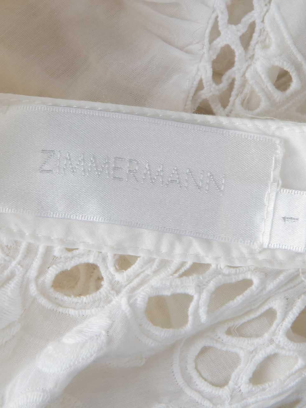 Zimmermann White Cotton Broderie Anglaise Lace Cut-Out Smock Top Size M 2