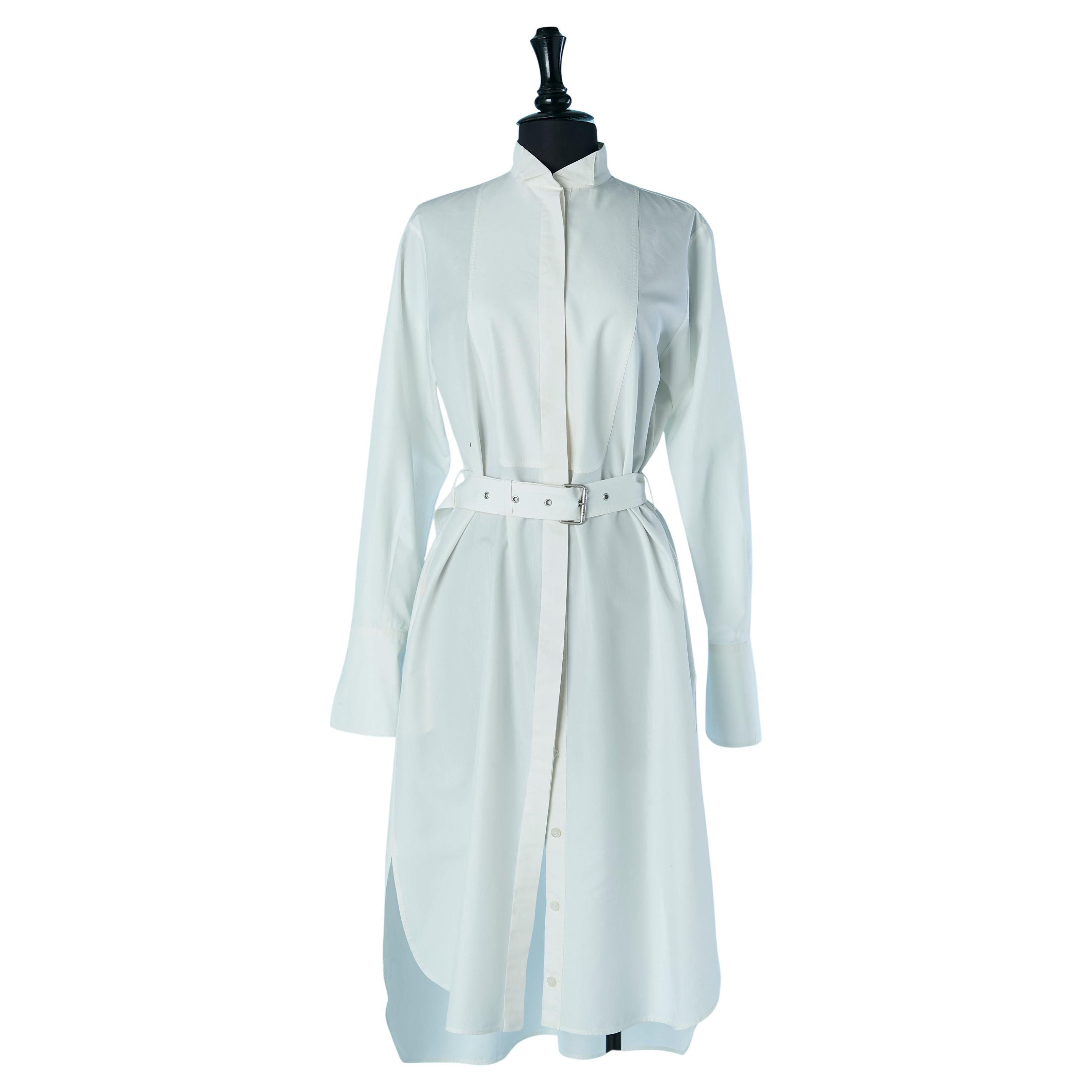 White cotton chemise dress with belt CHRISTIAN DIOR en venta
