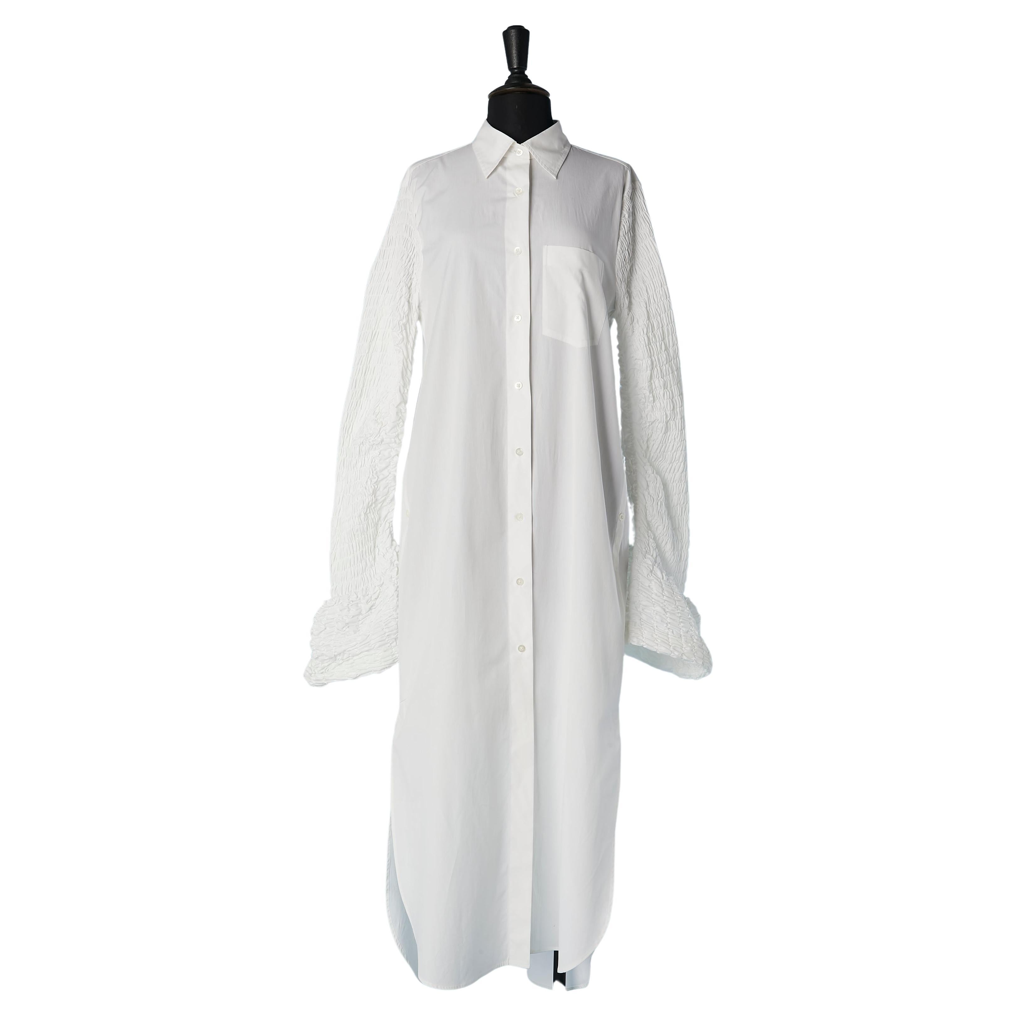 White cotton chemise dress with smocks sleeves Dries Van Noten New with tag  For Sale