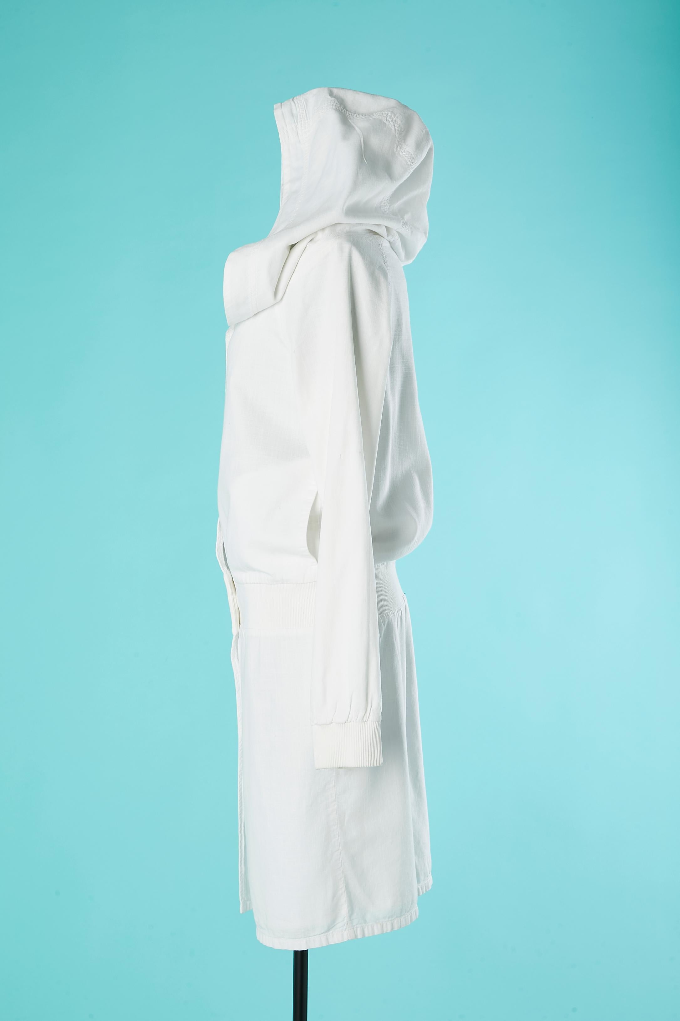Manteau en coton blanc avec capuche et fermeture à boutons-pression MM6 Maison Margiela Pour femmes en vente